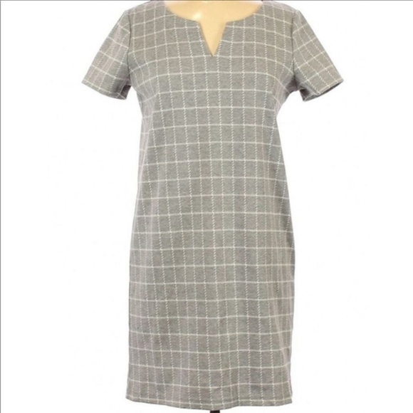 JANE & DELANCEY gray white Windowpane plaid midi Shift Dress Women's XS Cute EUC - Picture 1 of 10